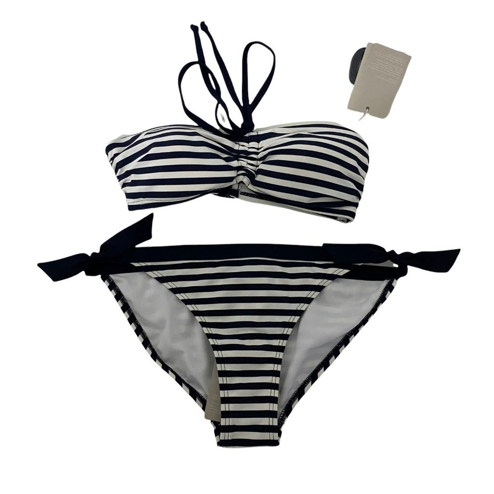 Boden Navy Blue White Stripe Sardinia Bandeau Bikini 2 Piece Swimsuit